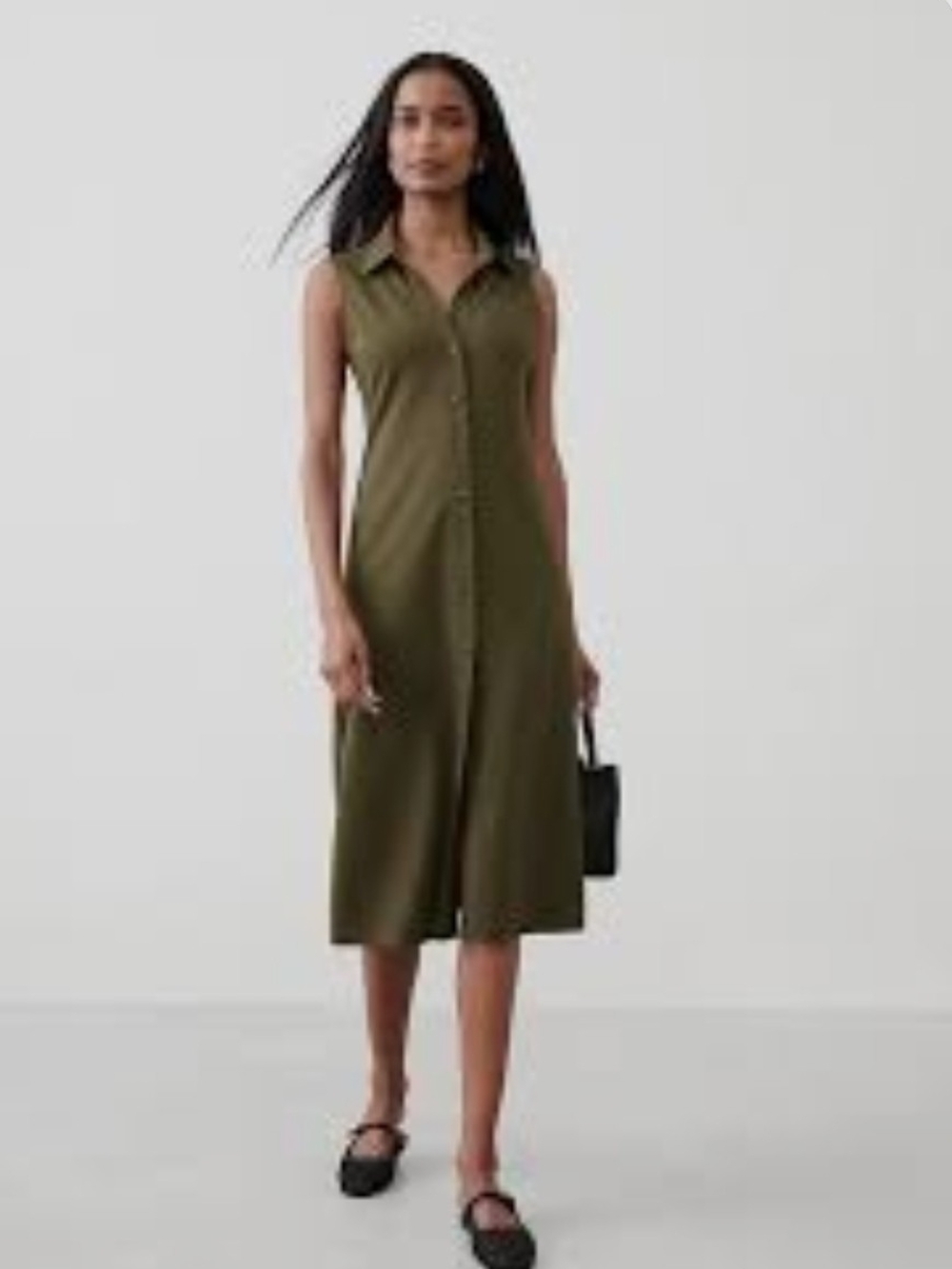 Banana Republic Olive Green Sleeveless Button Down Knit Shirt Dress - Picture 9 of 9